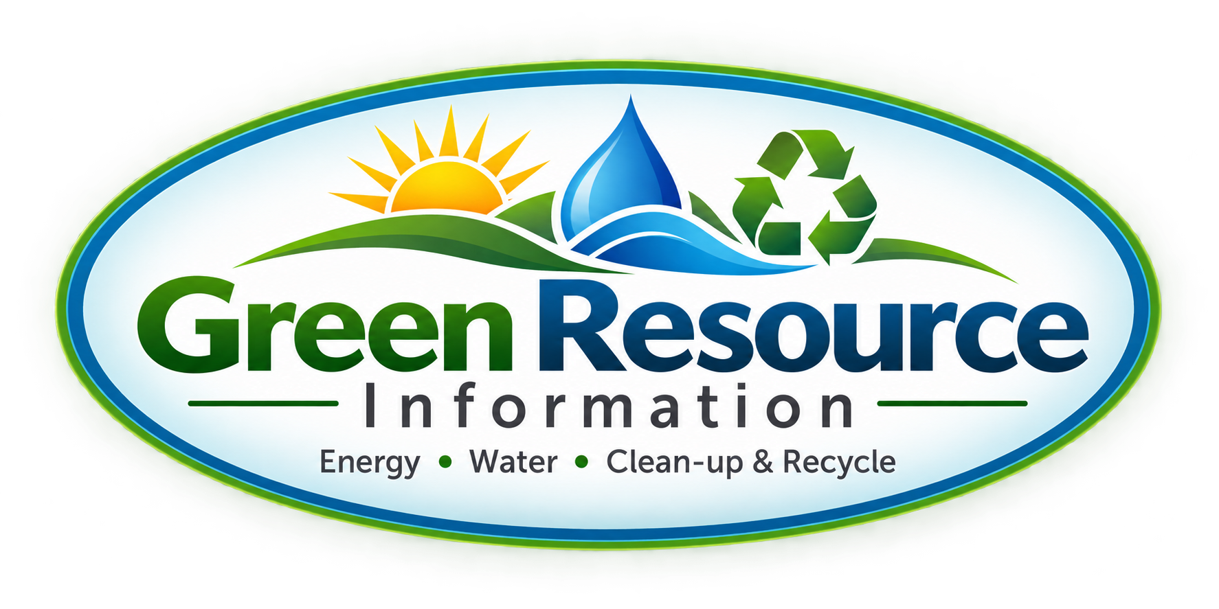 Green Resource Information logo featuring symbols for energy, water, and recycling.